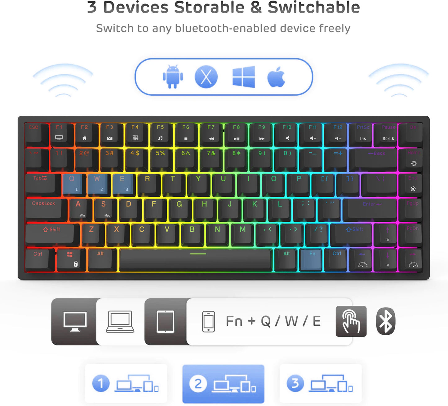 Royal Kludge RK84 RGB Hotswap 75% Wireless-Wired Mechanical Keyboard