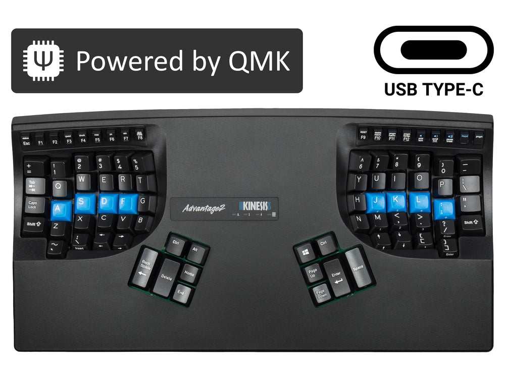 Custom Built QMK Detachable USB-C Signature Series Kinesis Advantage2 Ergo Keyboard