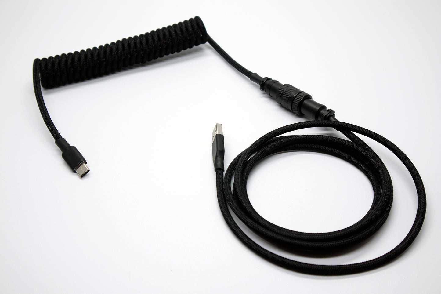 Blackout Coiled Aviator Custom Double Sleeved USB Cables – Upgrade Keyboards